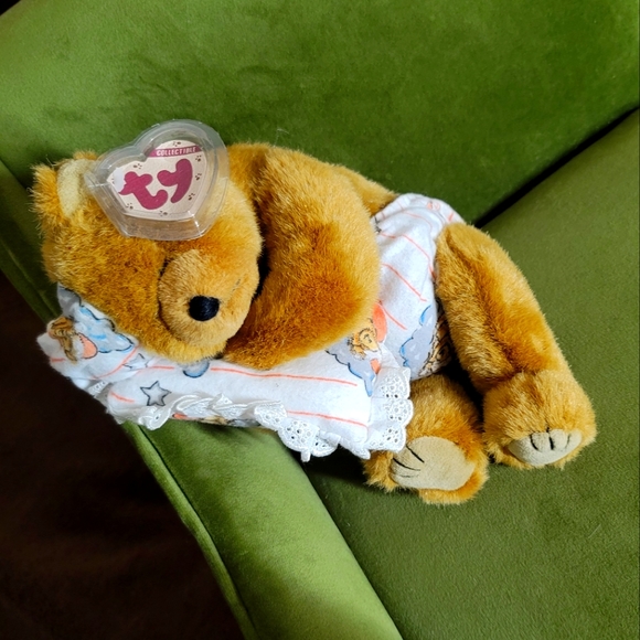 Ty Attic Treasures Bear Named Precious Brown Joints w/ pillow & PJ Hat 12" NWT - Picture 2 of 10